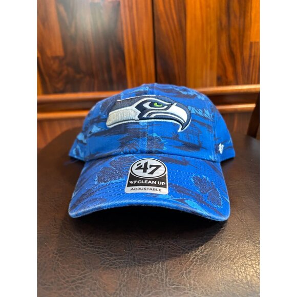 NEW Seattle Seahawks '47 Brand Clean Up Adjustable Navy Blue Hat With Tropical P - Picture 1 of 2